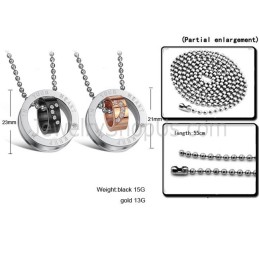 Anelli In Titanio Oro Rosa E Nero "Keep Me In Your Heart" Con Pendenti Per Amanti Con Strass E Catene Gratuite C673