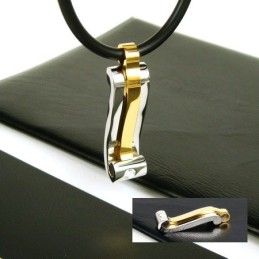 Collana Con Ciondolo In Acciaio E Titanio Con Pietre Preziose A Strisce Cool Man