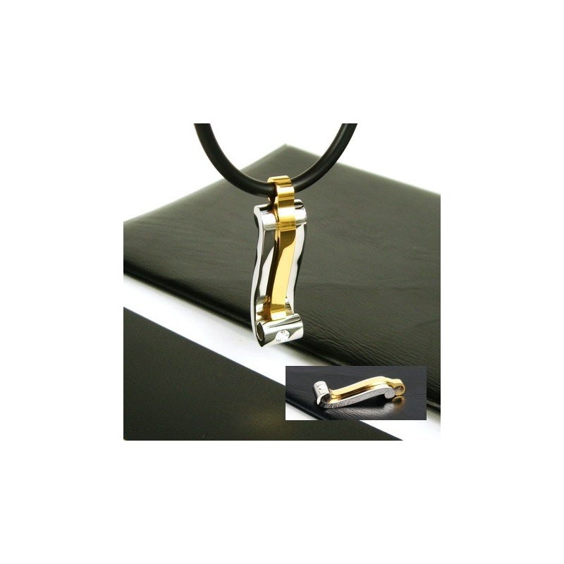 Collana Con Ciondolo In Acciaio E Titanio Con Pietre Preziose A Strisce Cool Man Collana Con Ciondolo In Acciaio E Titanio Con Pietre Preziose A Strisce Cool Man