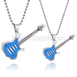 Ciondoli A Forma Di Chitarra Blu Titanio Con Catene Gratuite C343