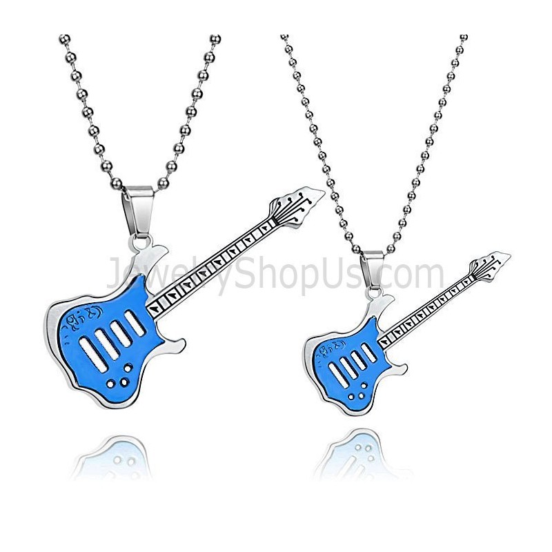 Ciondoli A Forma Di Chitarra Blu Titanio Con Catene Gratuite C343 Ciondoli A Forma Di Chitarra Blu Titanio Con Catene Gratuite C343
