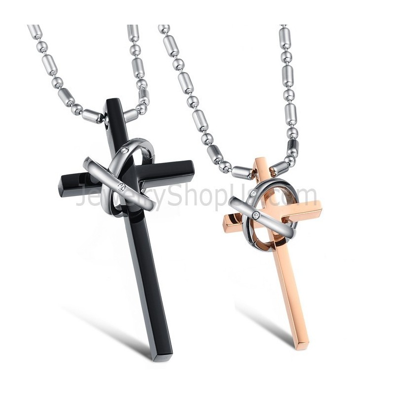 Ciondoli A Forma Di Croce In Titanio Oro Rosa E Nero Con Strass E Catene Gratuite C724 Ciondoli A Forma Di Croce In Titanio Oro Rosa E Nero Con Strass E Catene Gratuite C724
