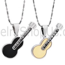 Ciondoli Per Amanti Della Chitarra In Titanio Oro Rosa E Nero Con Strass E Catene Gratuite 188