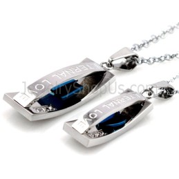 Ciondoli "Amore Eterno" In Titanio Blu Con Strass E Catene Gratuite C478
