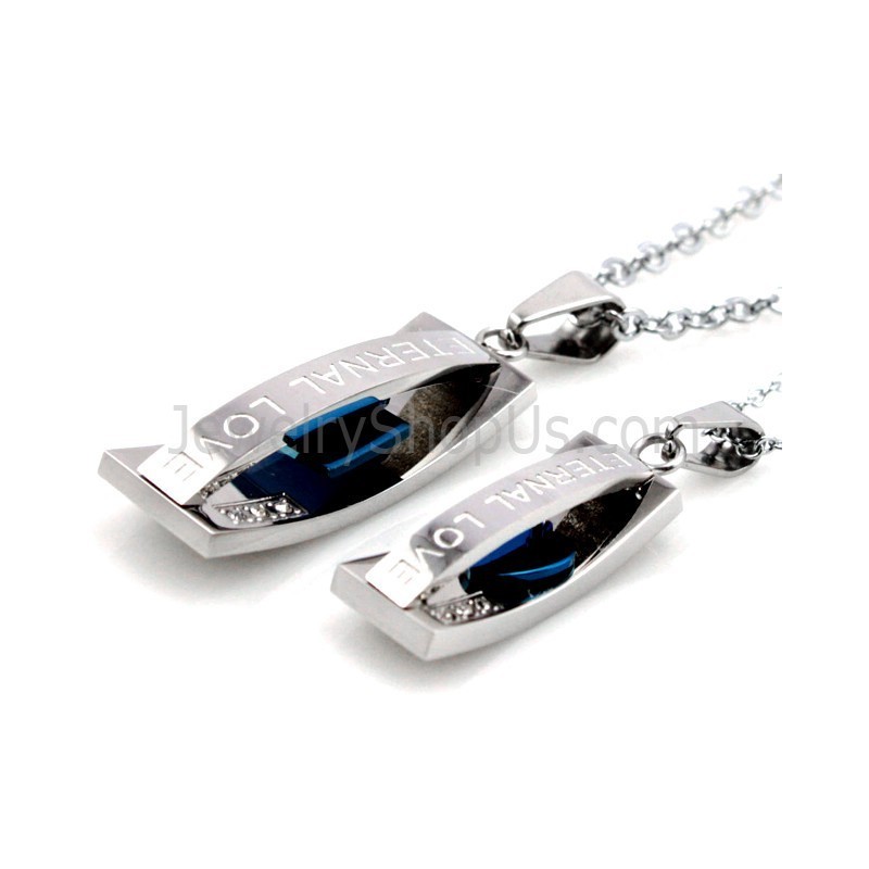 Ciondoli "Amore Eterno" In Titanio Blu Con Strass E Catene Gratuite C478 Ciondoli "Amore Eterno" In Titanio Blu Con Strass E Catene Gratuite C478
