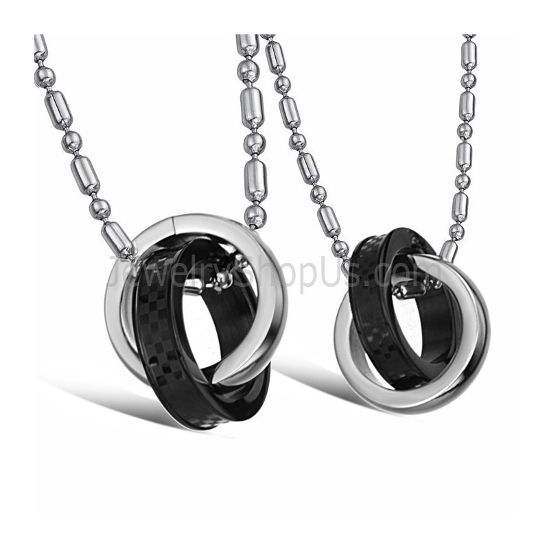 Anelli In Titanio Nero E Argento Con Pendenti Per Amanti Con Catene Gratuite C643 Anelli In Titanio Nero E Argento Con Pendenti Per Amanti Con Catene Gratuite C643