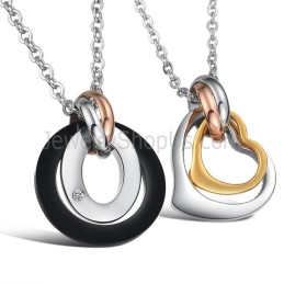 Anelli In Titanio E Pendenti "Sweet Heart Lovers" Con Strass E Catene Gratuite C606