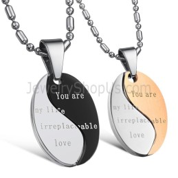 Ciondoli Per Amanti "You Are My Life Irreplaceable Love" In Titanio Nero E Oro Rosa Con Catene Gratuite C628