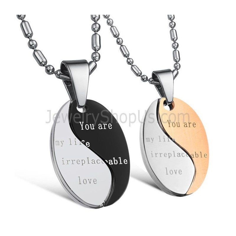 Ciondoli Per Amanti "You Are My Life Irreplaceable Love" In Titanio Nero E Oro Rosa Con Catene Gratuite C628 Ciondoli Per Amanti "You Are My Life Irreplaceable Love" In Titanio Nero E Oro Rosa Con Catene Gratuite C628