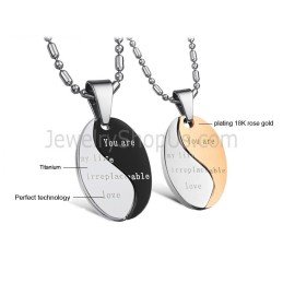 Ciondoli Per Amanti "You Are My Life Irreplaceable Love" In Titanio Nero E Oro Rosa Con Catene Gratuite C628