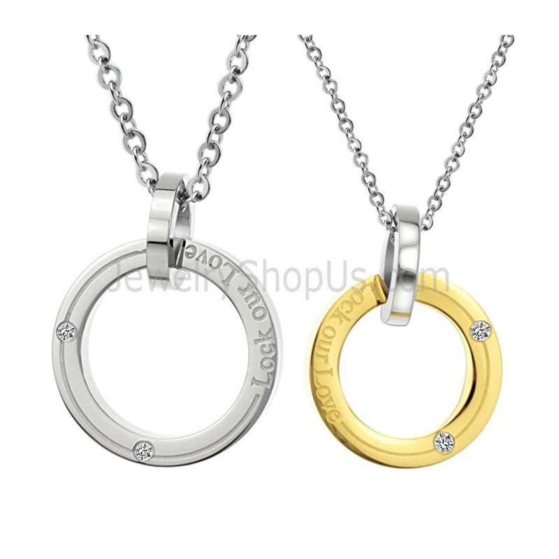 Anelli In Argento E Oro Al Titanio "Lock Our Love", Pendenti Per Amanti Con Diamanti E Catene Gratuite C350 Anelli In Argento E Oro Al Titanio "Lock Our Love", Pendenti Per Amanti Con Diamanti E Catene Gratuite C350