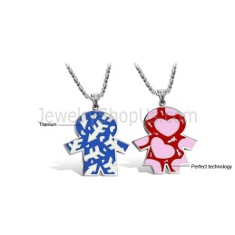 Ciondoli Per Bambini Amanti In Titanio Blu E Rosso Con Catene Gratuite C710