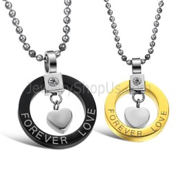 Ciondoli Per Amanti "Forever Love" In Titanio Nero E Oro Con Strass E Catene Gratuite 280