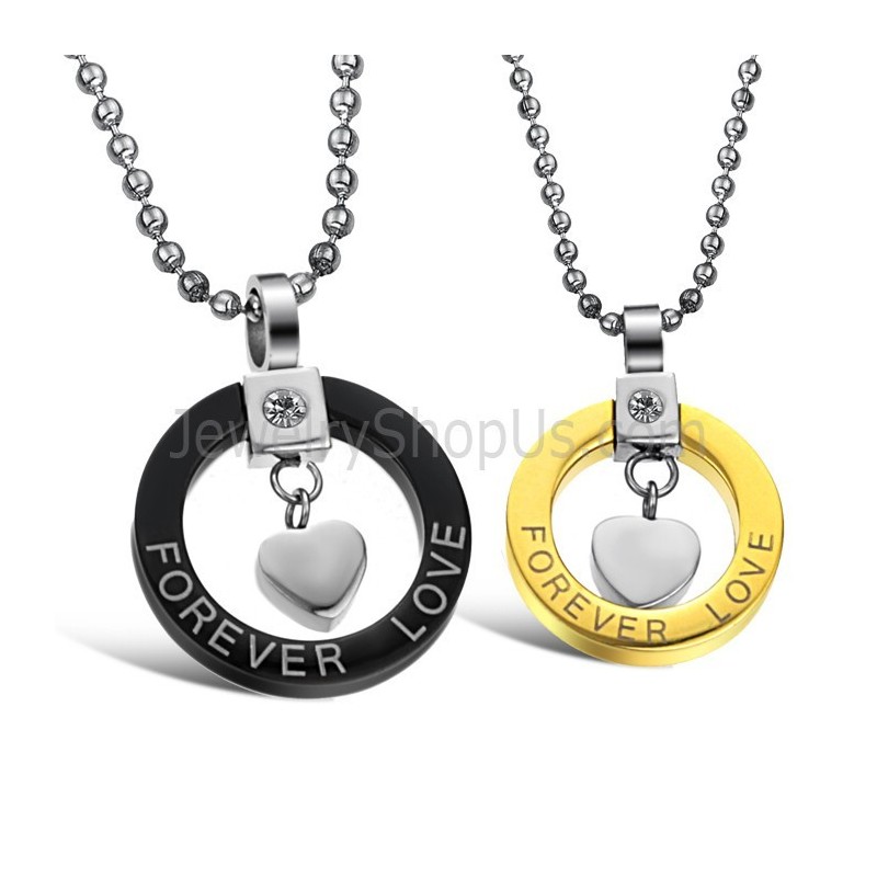 Ciondoli Per Amanti "Forever Love" In Titanio Nero E Oro Con Strass E Catene Gratuite 280 Ciondoli Per Amanti "Forever Love" In Titanio Nero E Oro Con Strass E Catene Gratuite 280