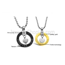 Ciondoli Per Amanti "Forever Love" In Titanio Nero E Oro Con Strass E Catene Gratuite 280