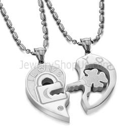 Ciondoli In Titanio A Forma Di Cuore Con Chiave E Lucchetto, Con Strass E Catene Gratuite C553