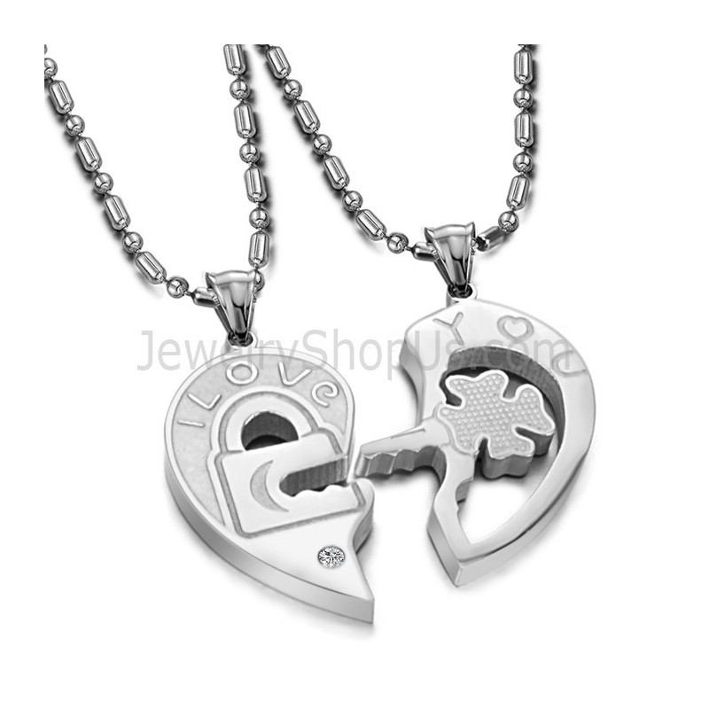 Ciondoli In Titanio A Forma Di Cuore Con Chiave E Lucchetto, Con Strass E Catene Gratuite C553 Ciondoli In Titanio A Forma Di Cuore Con Chiave E Lucchetto, Con Strass E Catene Gratuite C553