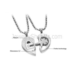 Ciondoli In Titanio A Forma Di Cuore Con Chiave E Lucchetto, Con Strass E Catene Gratuite C553