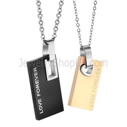Ciondoli Per Amanti "Forever Love" Rettangolari In Titanio Nero E Oro Rosa Con Catene Gratuite C291