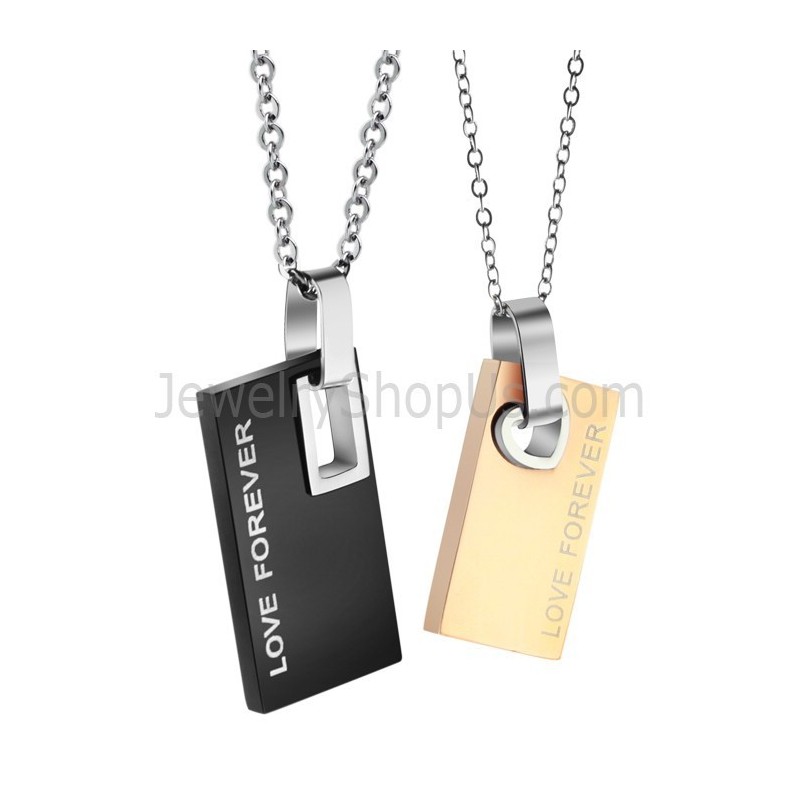 Ciondoli Per Amanti "Forever Love" Rettangolari In Titanio Nero E Oro Rosa Con Catene Gratuite C291 Ciondoli Per Amanti "Forever Love" Rettangolari In Titanio Nero E Oro Rosa Con Catene Gratuite C291