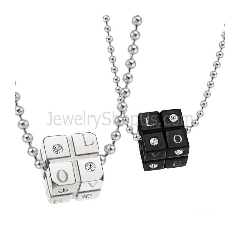 Ciondoli In Titanio Nero E Argento Con Dadi Per Amanti, Con Catene Gratuite C309 Ciondoli In Titanio Nero E Argento Con Dadi Per Amanti, Con Catene Gratuite C309