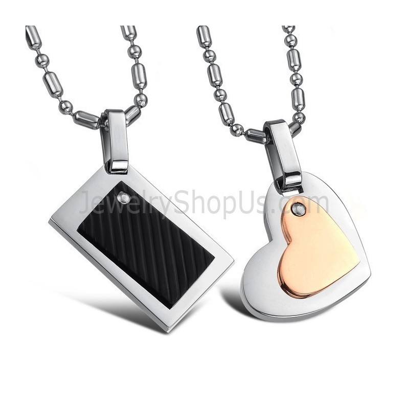 Ciondoli A Forma Di Cuore In Titanio Nero Rettangolare E Oro Rosa Con Catene Gratuite C601 Ciondoli A Forma Di Cuore In Titanio Nero Rettangolare E Oro Rosa Con Catene Gratuite C601