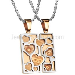 Ciondoli A Forma Di Puzzle Con Ciondolo A Forma Di Amanti In Oro Rosa E Titanio Con Catene C733