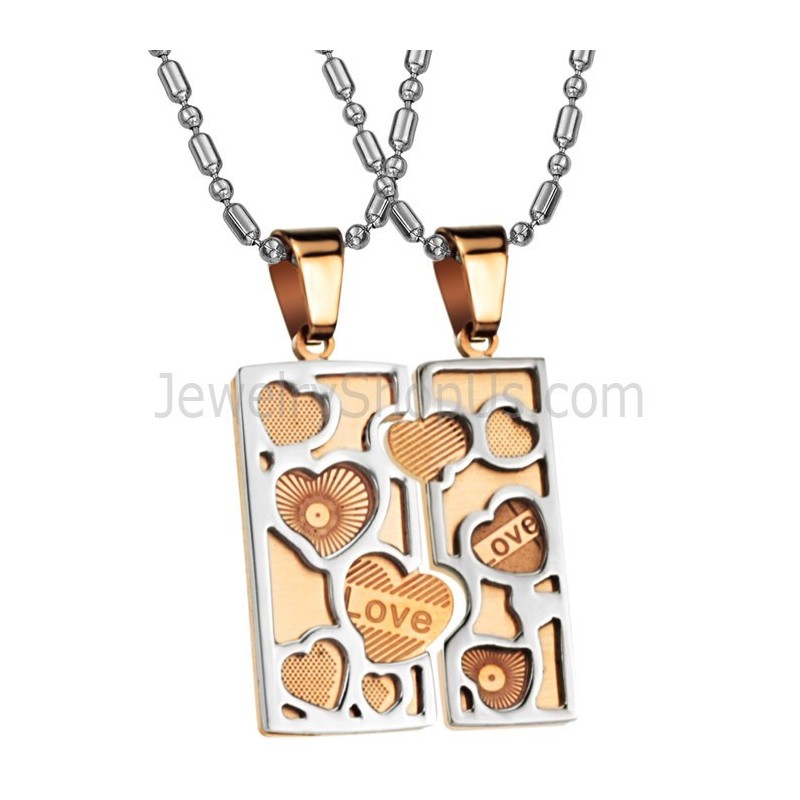 Ciondoli A Forma Di Puzzle Con Ciondolo A Forma Di Amanti In Oro Rosa E Titanio Con Catene C733 Ciondoli A Forma Di Puzzle Con Ciondolo A Forma Di Amanti In Oro Rosa E Titanio Con Catene C733