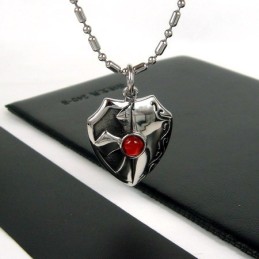 Collana Con Ciondolo In Titanio Puro Con Agata Rossa E Scudo Da Uomo, Regalo 4596