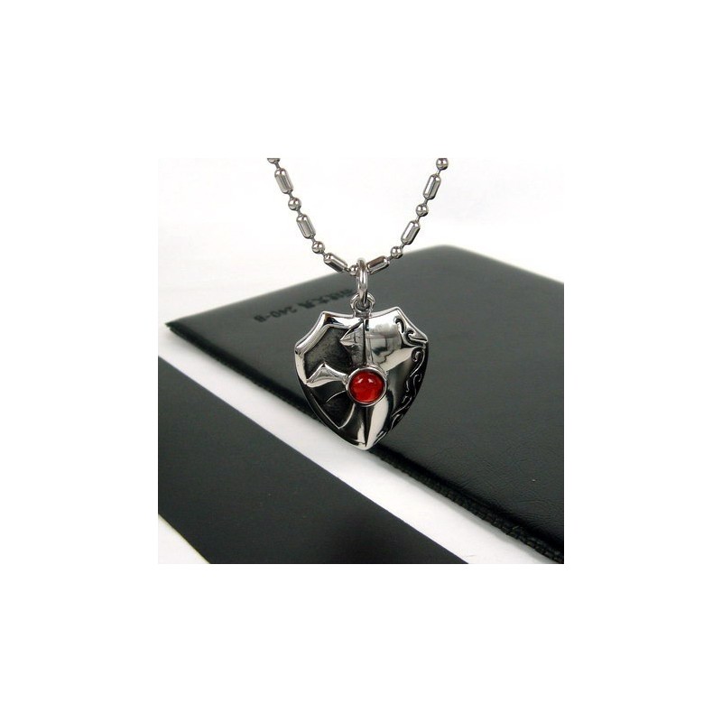 Collana Con Ciondolo In Titanio Puro Con Agata Rossa E Scudo Da Uomo, Regalo 4596 Collana Con Ciondolo In Titanio Puro Con Agata Rossa E Scudo Da Uomo, Regalo 4596
