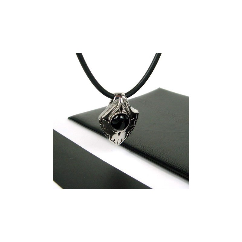 Ciondolo In Titanio Puro Con Agata Nera E Scudo Da Uomo, Regalo Ciondolo In Titanio Puro Con Agata Nera E Scudo Da Uomo, Regalo