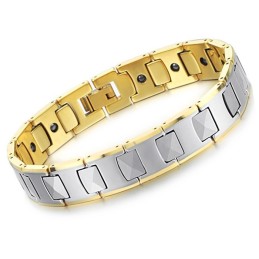 Braccialetto Magnetico Per La Salute In Tungsteno Lucidato Con Energia Plantare In Oro 18 Carati C940