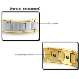 Braccialetto Magnetico Per La Salute In Tungsteno Lucidato Con Energia Plantare In Oro 18 Carati C940
