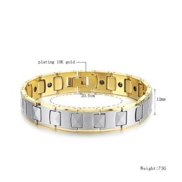 Braccialetto Magnetico Per La Salute In Tungsteno Lucidato Con Energia Plantare In Oro 18 Carati C940