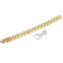 Braccialetto Magnetico Per La Salute In Tungsteno Lucidato Con Energia Plantare In Oro 18 Carati C940