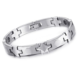 Bracciale In Tungsteno Lucido Con Pietra Magnetica Energetica C938