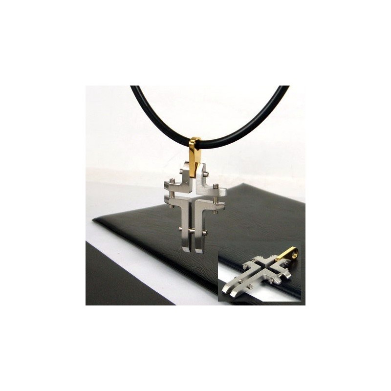 Collana Con Ciondolo A Forma Di Croce In Acciaio E Titanio Da Uomo, Unica Nel Suo Genere Collana Con Ciondolo A Forma Di Croce In Acciaio E Titanio Da Uomo, Unica Nel Suo Genere
