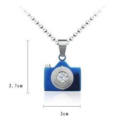 Collana Da Uomo In Titanio Puro Con Fotocamera Blu, Catena Gratuita