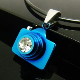 Collana Da Uomo In Titanio Puro Con Fotocamera Blu, Catena Gratuita