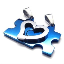 1 Paio Di Ciondoli Per Collana In Acciaio Al Titanio A Forma Di Cuore Blu