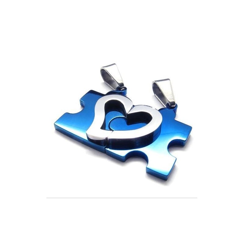 1 Paio Di Ciondoli Per Collana In Acciaio Al Titanio A Forma Di Cuore Blu