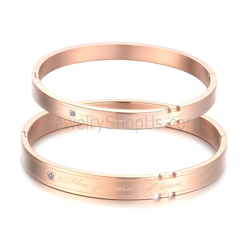Braccialetti Di Coppia Tatanium In Oro Rosa Con Strass C710 Braccialetti Di Coppia Tatanium In Oro Rosa Con Strass C710