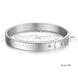 Braccialetti Di Coppia "Footrints Of Love" In Tatanium Con Impronte Di Piedi Cave E Strass C850