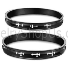 Braccialetti Di Coppia Tatanium Neri Con Croce Bianca C747