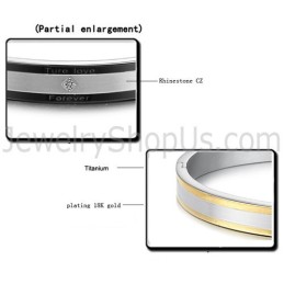 Braccialetti Di Coppia Tatanium Neri E Oro "True Love Forever" Con Strass C875