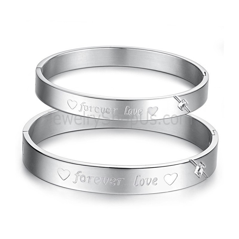 Braccialetti Di Coppia "Forever Love" Tatanium Sweetheart Con Strass C847 Braccialetti Di Coppia "Forever Love" Tatanium Sweetheart Con Strass C847
