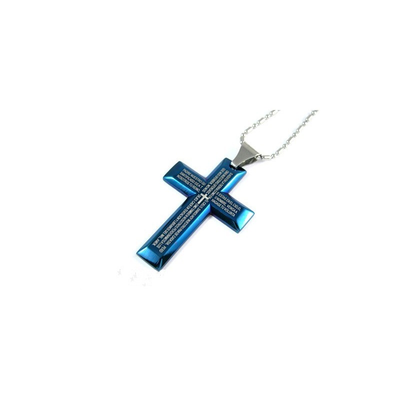 Ciondolo In Titanio Puro Con Croce Blu Da Uomo, Regalo Ciondolo In Titanio Puro Con Croce Blu Da Uomo, Regalo