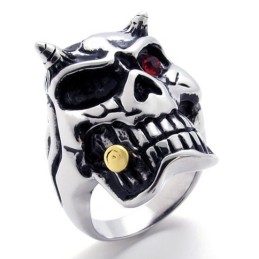 Anello In Titanio Con Teschio E Diamante Rosso