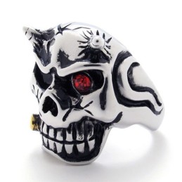 Anello In Titanio Con Teschio E Diamante Rosso