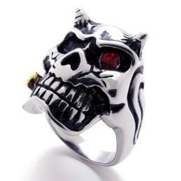 Anello In Titanio Con Teschio E Diamante Rosso